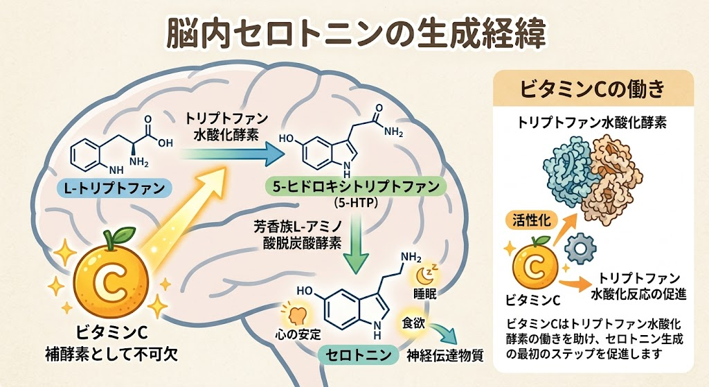 脳内セロトニンの合成でビタミンCのはたらきを示した画像