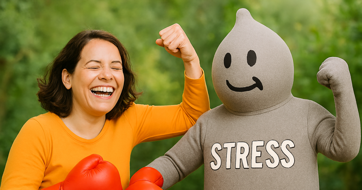 ストレスに打ち勝って喜ぶ女性