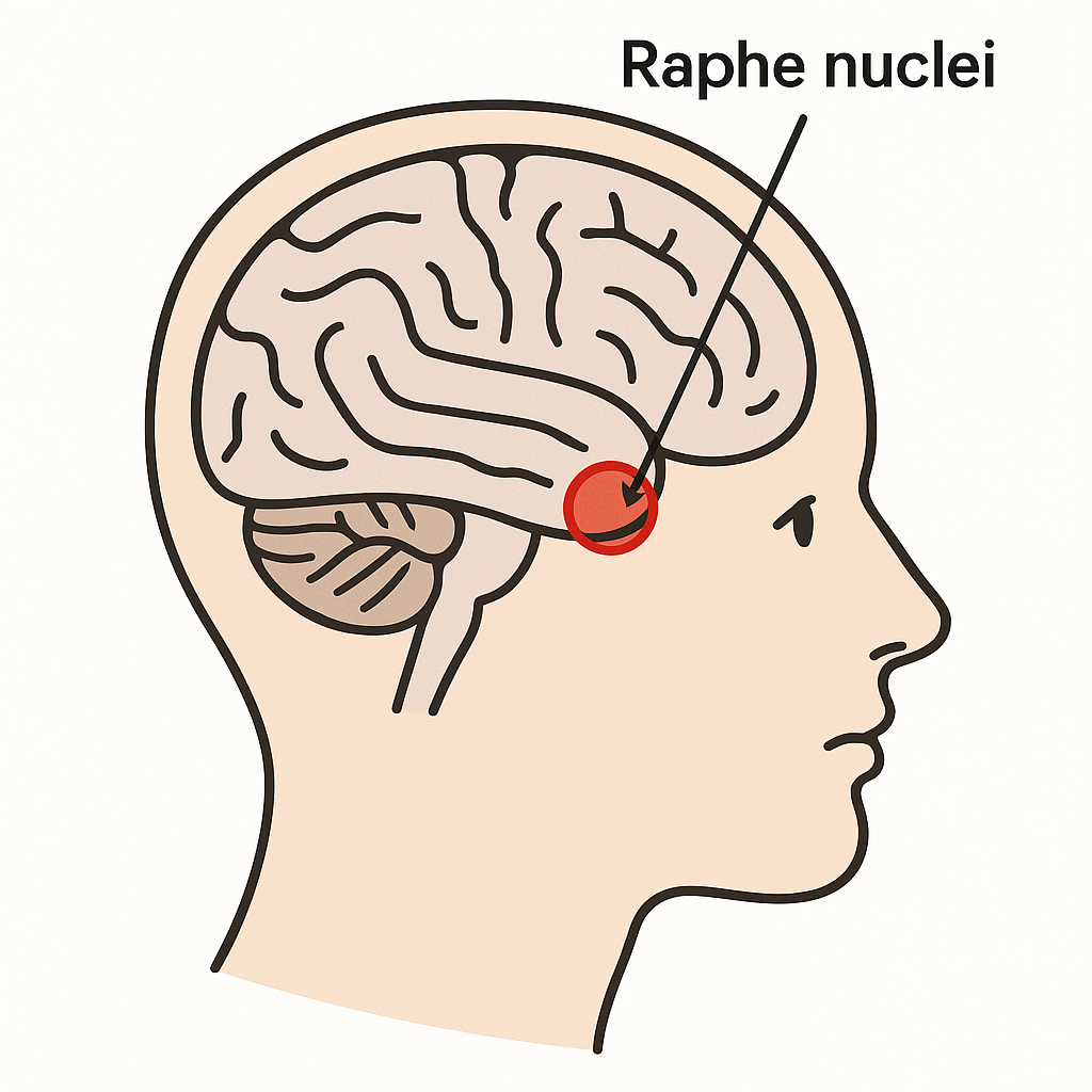 セロトニンは脳の中心部で生成されます。
