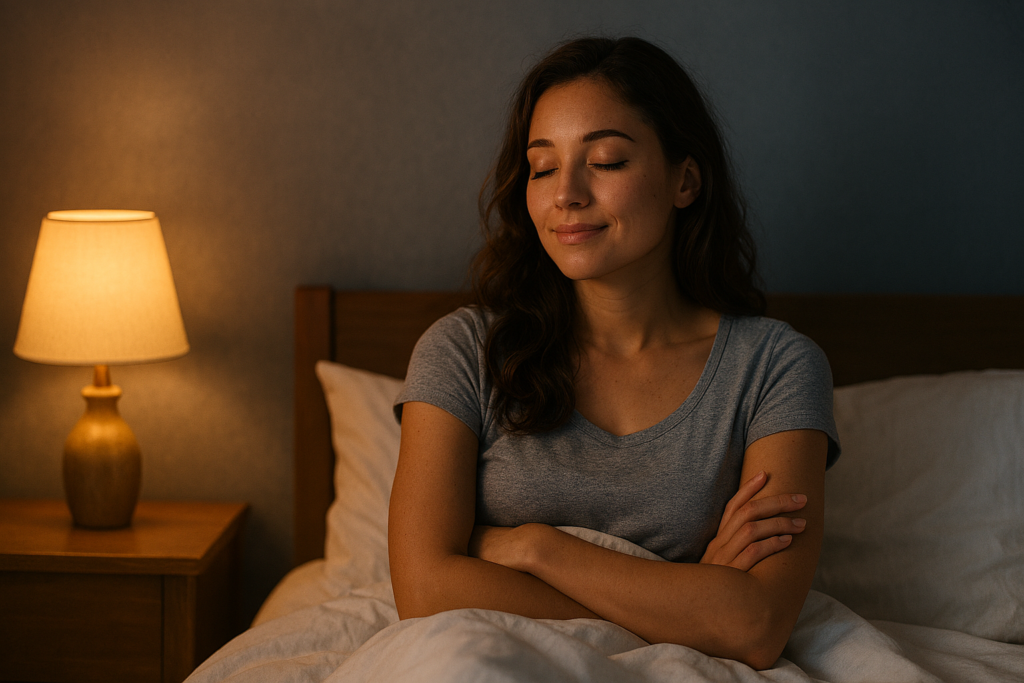 睡眠の質を高めるためにリラックスしている女性