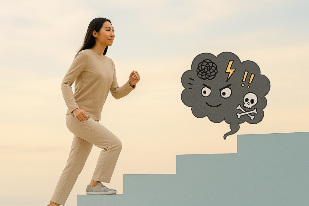 メンタルケアのステップを上る女性